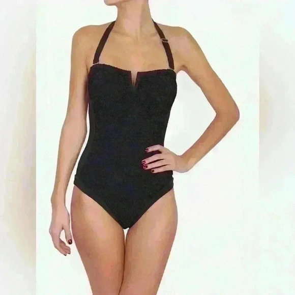 Shan Bandeau one piece swim light foam shelf bra adjustable strap/crochet size 8 - Picture 2 of 10